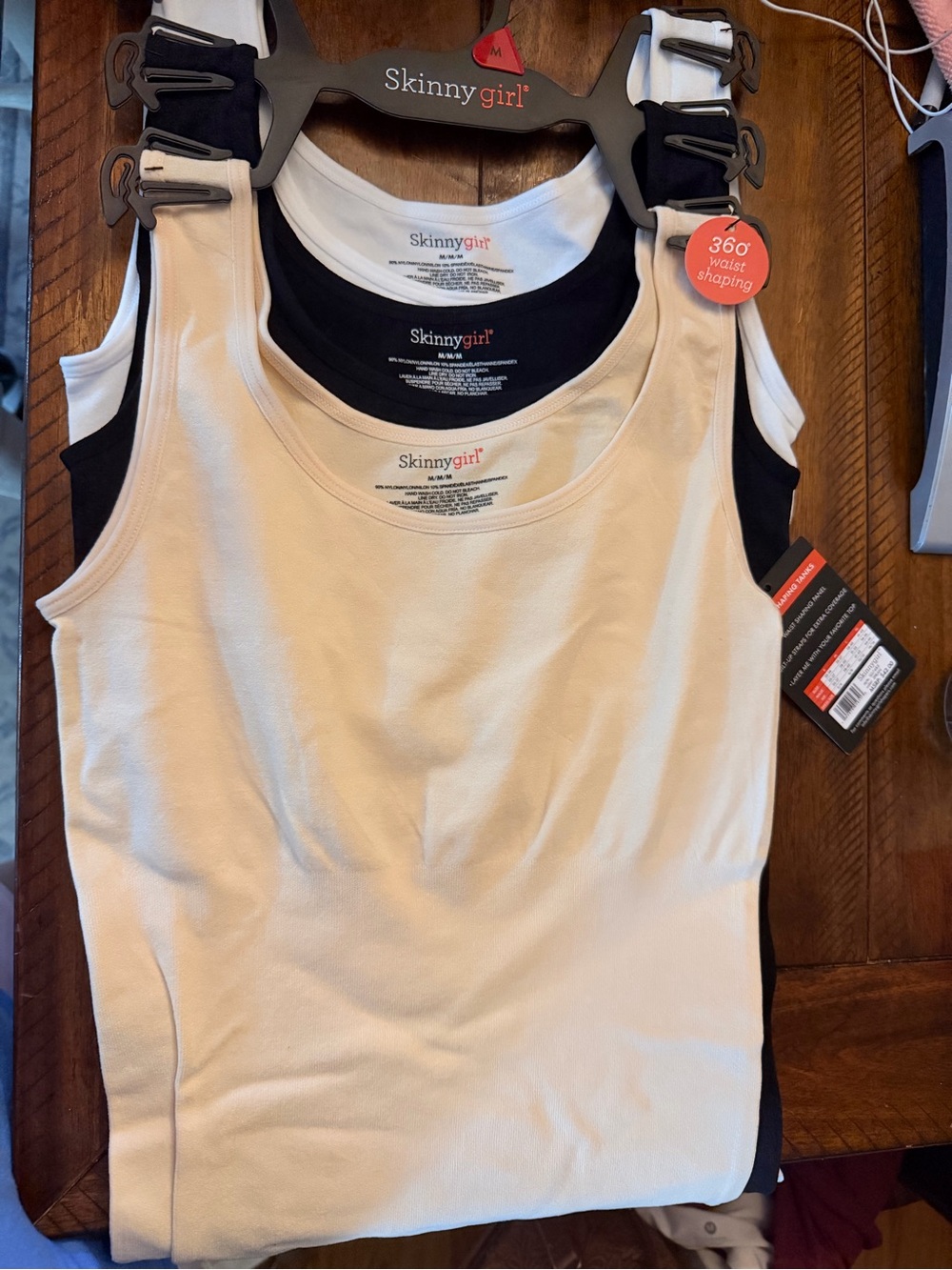 Skinnygirl Women's 360° Waist Shaping Tank- White, Black, Cream 3pk- Medium